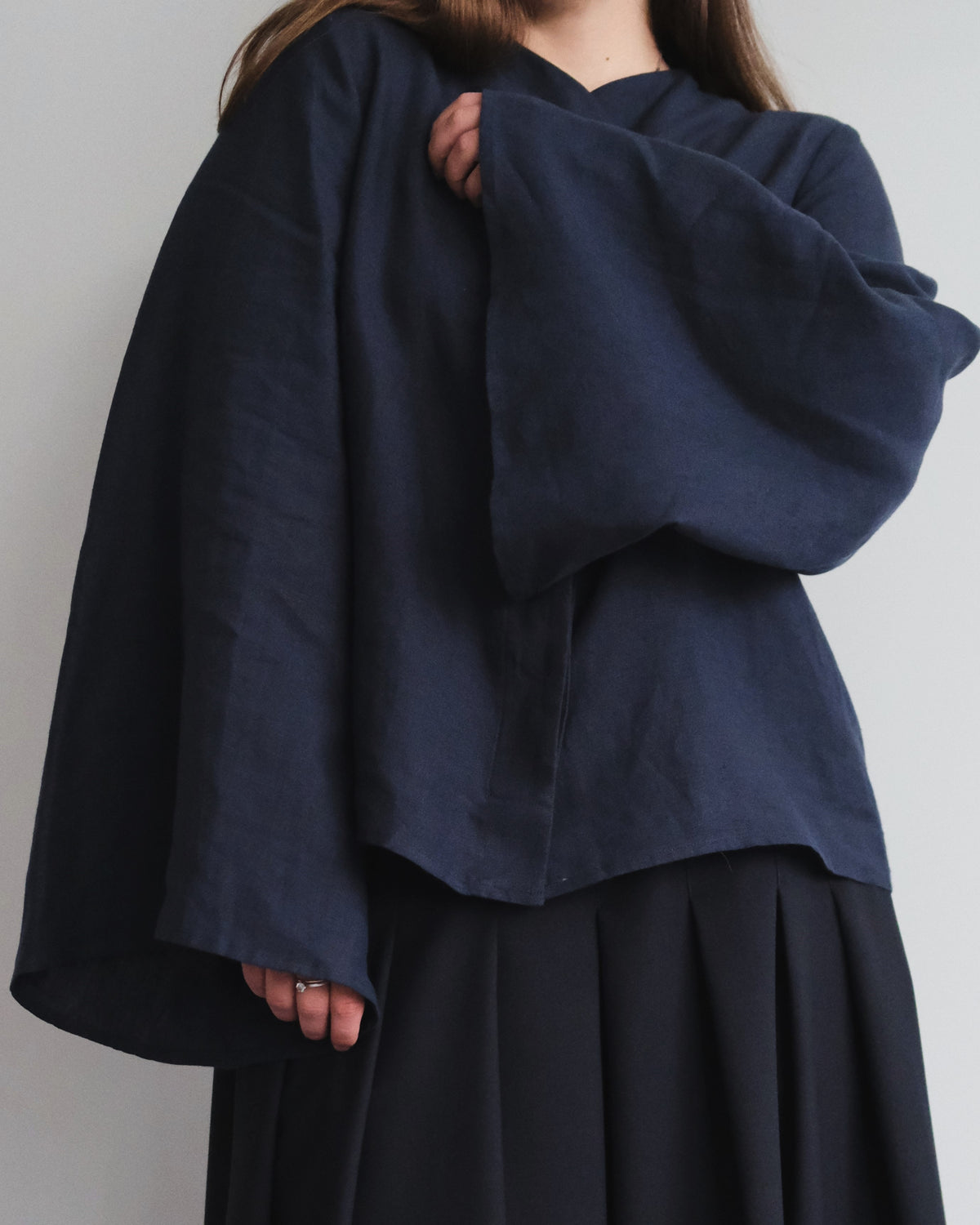 Blue navy linen blouse